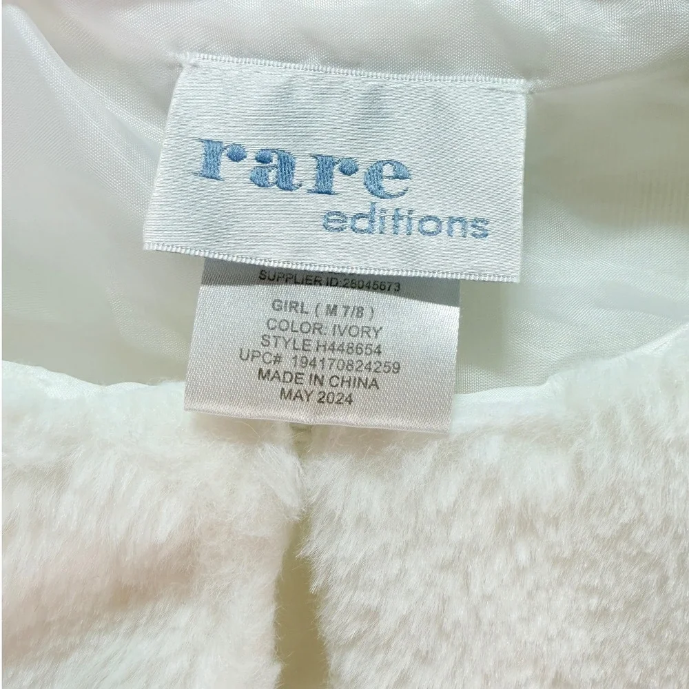Rare Editions Shrug Girls M 7/8 White Faux Fur Bolero Jacket Formal Coquette